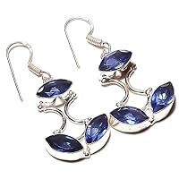 Outstanding! Blue Topaz Quartz HANDMADE Jewelry Sterling Silver Plated Earring 2