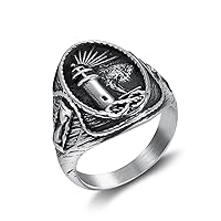 Vintage Voyager Lighthouse Rings For Men Nordic Stainless Steel Viking Ring Nautical Sailor Amulet Stamp Jewelry Size 7-15