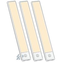 51-LED Motion Sensor Under Cabinet Light, 12-inch Magnetic Rechargeable Under Counter Closet Lights, Wireless Night Light Bar, 3-Pack, Warm White