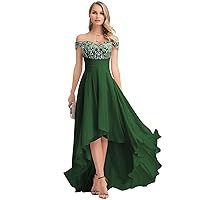 Off The Shoulder Mother of The Bride Dresses for Wedding 2023 Chiffon High Low Lace Formal Evening Gowns