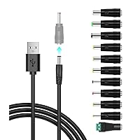 Universal USB to DC 5V Power Cord, DC 5.5x2.1mm Jack Charging Cable with 11 Connector Tips (5.5x2.5, 4.8x1.7, 4.0x1.7, 5.5x1.7, 3.5x1.35, 3.0x1.1, 2.5x0.7, 6.3x3.0, 5.0x3.0, 6.5x4.4, LED Interface)