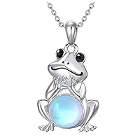 Motiel S925 Sterling Silver Frog Necklace wiht Opal Jewelry for Women Cute Frog Stuff Real Opal/Turquoise/Moonstone/Moss Agate Necklace Pendant Good Luck Gift