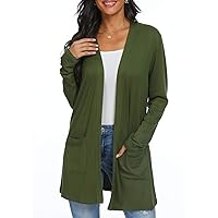 Womens Casual Lightweight with Pocketes Long Sleeve Open Front Cardigan