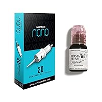 Perma Blend Brow Tattoo Ink in Blackish Brown, Microblading Permanent Makeup (0.5 oz) Bundled With Vertix Nano Membrane Tattoo Needles - 1 Liner - 0.25mm Acupuncture Taper Cartridge Needles (20 Count)