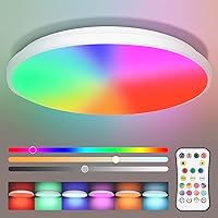 Lightess RGB LED Flush Mount Ceiling Light, 12inch 24W Dimmable Ceiling Light with Remote Control, 3000K-6500K Color Changing Light Fixture, Round Low Profile Ceiling Lamp for Bedroom Kid Room Party