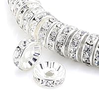50pcs Adabele AAA Grade 12mm (0.47 Inch) Silver Plated Brass Rondelle Spacer Round Loose Beads Clear Crystal Rhinestone for Jewelry Crafting Making CF3-1201