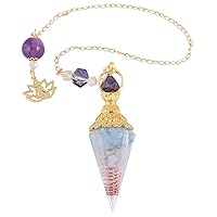 TUMBEELLUWA Orgone Crystal Point Pendulum for Divination Dowsing Chakra Reiki Balancing, Healing Crystals Stone Pendant with Yoga Charms