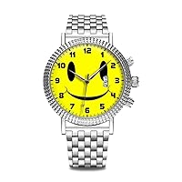 luxury watch brand popular, elegant watch brand popular, give to yourself or relatives friends lovers men watch personality pattern watch 727. black band smiley watch, Silver, Bracelet Type