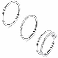 JeryWe 3Pcs 18G Nose Rings Hoops for Women Men Surgical Steel Septum Ring Segment Hinged Clicker Nose Ring Cartlidge Piercing Earrings Hoop Nose Ring Conch Piercing Jewelry 8mm 10mm