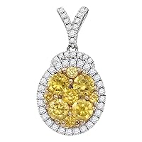 14K White Gold Canary Yellow Diamond Oval Necklace Pendant 2.00 Ctw.
