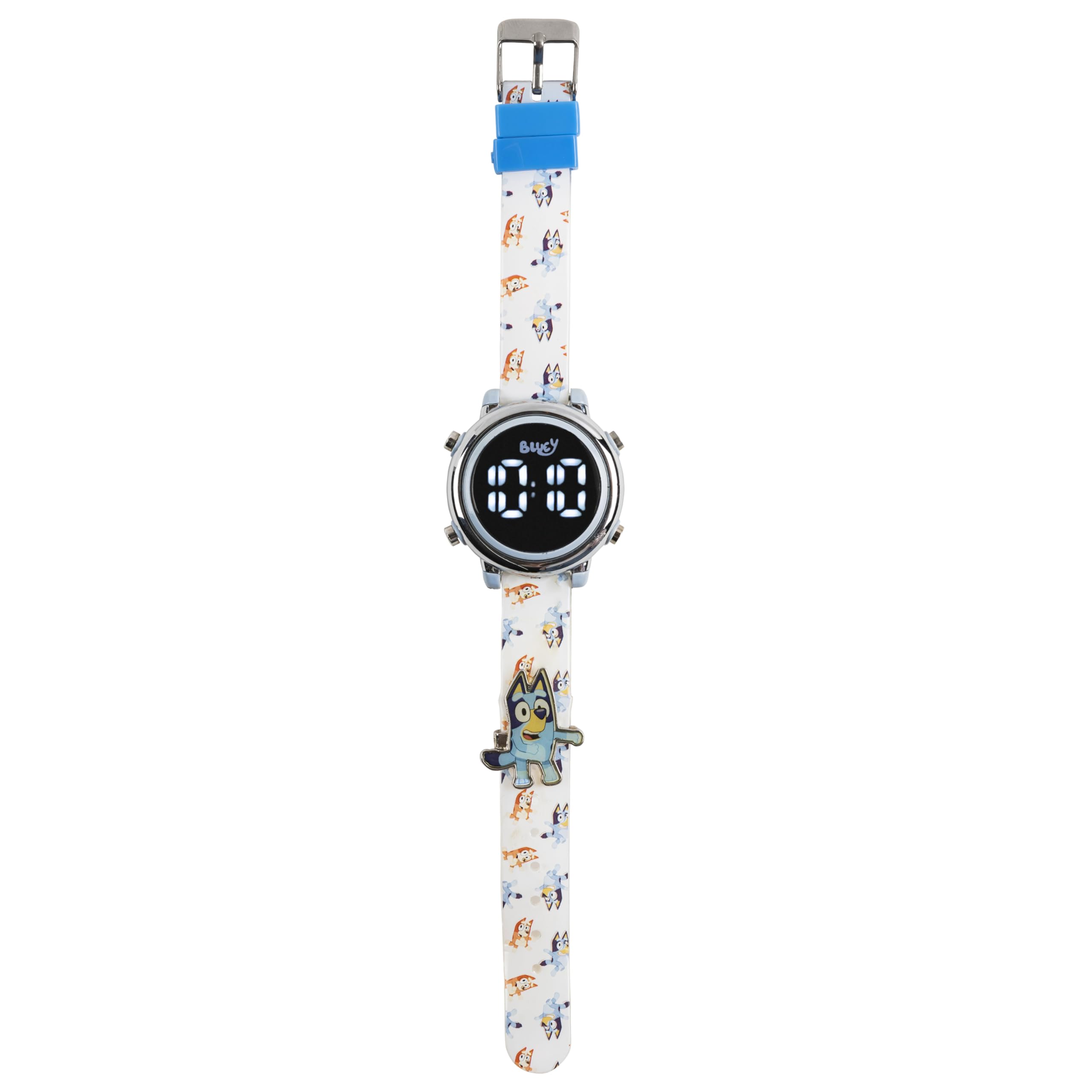 Accutime Kids Bluey and Bingo LED Digital Quartz Kids Watch for Toddlers, Boys and Girls – White Silicone Strap with Black, Blue and White Digital Display (Model: BLY4003AZ)