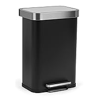 SIMPLI-MAGIC 50 Liter Soft-Close, Smudge Resistant Trash Can with Foot Pedal and Built in Filter-Stainless Steel, Sleek Finish, 50L/13.2 Gallon, Black