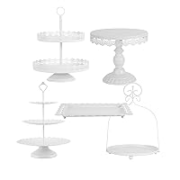 5Pcs White Cake Stands Set Metal Cupcake Holder Cookies Dessert Display Plate Serving Tower Tray Platter with Handl for Baby Shower Wedding Birthday Party Celebration