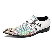Mens Loafers Party Dress Casual Metal-Tip Toe Double Buckle Slip On Leather Rainbow Loafers Handmade Western Cowboy Fashion Ballroom Tuxedo Prom for Men
