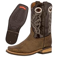 Kids Rustic Brown Western Cowboy Boots Grain Leather Square Toe
