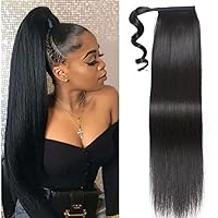 Nadula Long Straight Drawstring Ponytail Extension Human Hair For Women Wrap Around Clip In Weave Ponytail Hair Extensions 100% Brazilian Remy Straight One Piece Hairpiece Hair Natural Color 22inch