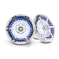 DS18 Hydro NXL-8M/WH - High End Mesh Grill Coaxial Speaker Pair - 2-Way Car Speaker with Integrated RGB Lights - 375 Watt Car Audio System - Water Resistant Speakers - 8 Inches, White