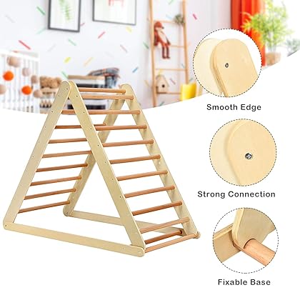 HONEY JOY Triangle Climber with Ramp, 2-in-1 Indoor Toddler Climbing Triangle Set with Ladder & Slide, Foldable Wooden Kids Climbing Toys for Playground, Gym & Daycare, Gift for Boys Girls (Natural)