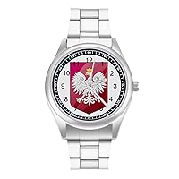 Coat of Arms of Poland Fashion Wrist Watch Arabic Numerals Stainless Steel Quartz Watch Easy to Read