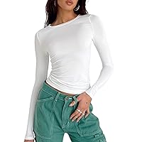 Women Y2k Crop Tops Long Sleeve Square Neck Ribbed Slim Fitted T-Shirt Tops Retro Streetwear