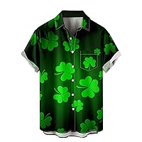 St Patricks Day Shirts for Men Short Sleeve Button Down Shirts Green Shamrock Clover Irish Hawaiian Beach Shirts