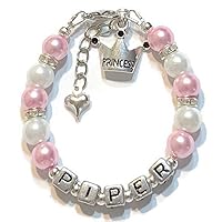 Custom Bracelets-Personalized Princess Charm Girl's Bracelet-Beaded Name Bracelet-Birthday/Christmas/Easter/Valentine/New Baby Gift