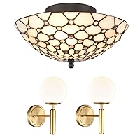 DIRYZON Modern Globe Wall Sconces and Tiffany Style Ceiling Light Bundle
