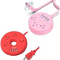 Travel Power Strip with USB Ports ，Pink 2 Prong to 3 Prong Power Strip for Cruise Ship, Business Trip, Hotels, Home, Office, Desktop, Red