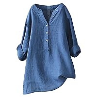 Women'S Oversize Tunic Long Sleeve Blouse Casual Midi Cotton Linen T-Shirt Tops Comfortable Plus Size High Low Shirt