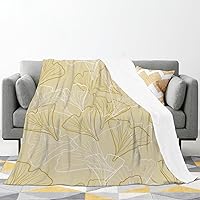 Ginkgo Biloba Art Hand Drawn Illustration Flowers Gold Flannel Blanket Home Sleeping Blanket Decor Sofa Blanket 80x60 Inch