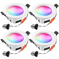 INDARUN Recessed Lighting 4 inch Smart Ceiling Light Fixtures RGBCW 9W Multicolor WiFi LED Downlight Kit, Dimmable 2700K-6500K 700LM Can Lights for House Bedroom Kitchen Bar Lighting 4Pack