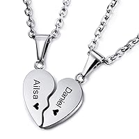 MeMeDIY Personalized Heart Pendant Necklace Customized Name For Couples Men Women Engraving Wedding Gifts for Boyfriend Girlfriend Stainless Steel Lovers Jewelry