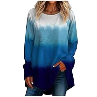 Women's Spring Tops 2024 Fashion Crewneck Long Sleeve Shirts Casual Vintage Print Loose Pullover Blouse