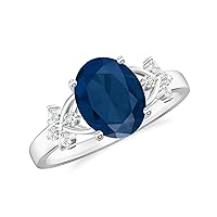 Natural Blue Sapphire Oval Criss Cross Ring with Diamonds for Women in Sterling Silver / 14K Solid Gold/Platinum