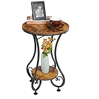 X-cosrack End Table, Round Side Table for Small Spaces, Coffee Tea Table Nightstand Home Decor for Living Room Balcony Bedroom Office,Rustic Brown & Black,15.75