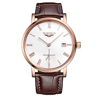 GUANQIN Men's Calendar Watches Analogue Automatic Self-Winding Mechanical Watch with Stainless Steel Case and Leather Strap