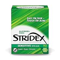 Stridex Medicated Acne Pads, Sensitive, 90 Count, Pack of 3 – Facial Cleansing Wipes, Alcohol-Free Face Pads, Acne Treatment for Face, For Mild to Moderate Acne, Smooth Application