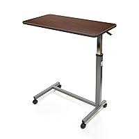 Invacare 6417 Hospital Style Overbed Table with Auto-Touch Adjustable Height and Wheel for Beds and Bedside, Brown, 0.75