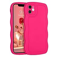 Designed for iPhone 12 Case 6.1-Inch, Neon Barbie Pink Phone Cover, Cute Curly Wave Frame Shape Slim Soft TPU Gel Rubber Bumper Women Girls Shockproof Protective Phone Case, Hot Pink