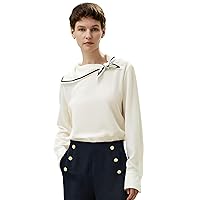 LilySilk Womens Pure Silk Shirt Ladies 18MM Sandwashed Silk Blouse with Semi-Fixed Collar Naval Style Casual Relaxed