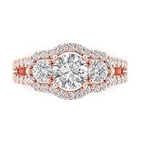 Clara Pucci 2.16 ct Round Cut Synthetic Moissanite 18K Rose Gold Solitaire W/Accents 3 Stone Anniversary Wedding Engagement Ring