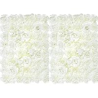 2pcs Artificial Flower Wall,Wall Flower Silk Rose,Flower Wall Panel, 24X16inches,Used for Wedding,Party, Church Wall, Garden,Stage Background Decoration (White)