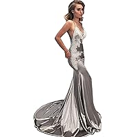 Women's Mermaid Long Prom Dresses Backless Applique Pageant Gowns