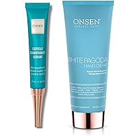 Onsen Secret Cuticle Conditioner Cream 15ml & Japanese Anti-Aging Firming Hand Lotion 135ml Bundle. Cuticle Oil Nail Care Serum Sooth, Repair & Strengthen Cuticles & Nails + Anti Aging Hand Cream