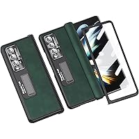Case for Samsung Galaxy Z Fold 3, Magnetic Hinge Protection Premium Leather Case with Kickstand Screen Protector Wireless Charging Compatible All-Inclusive PC Shockproof Case,Green