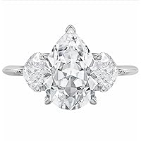 ISAAC WOLF Lab Created 10k Solid Pear Cut with Heart Side Stones 3.70 Carats Genuine Moissanite Diamond Solitaire Ring in White, Yellow OR Rose GOLD