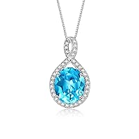 Sterling Silver Halo Designer Necklace: Gemstone & Diamond Pendant, 18