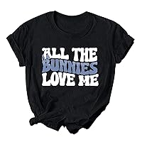 All The Bunnies Love Me T-Shirt Womens Easter Letter Print Tops Casual Crewneck Short Sleeve Tunic Going Out Blouse
