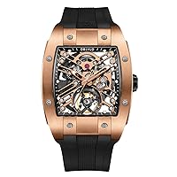 Luxury Brand Sport Mens Watch Square Tonneau Skeleton Steel Carbon Fibre Automatic Mechanical Watch Rubber Strap Watches EM-ST