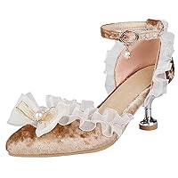 Women Cute Lolita Shoes Pointed Toe Kitten Heel Pumps Ankle Strap Low Heel Wedding Pumps